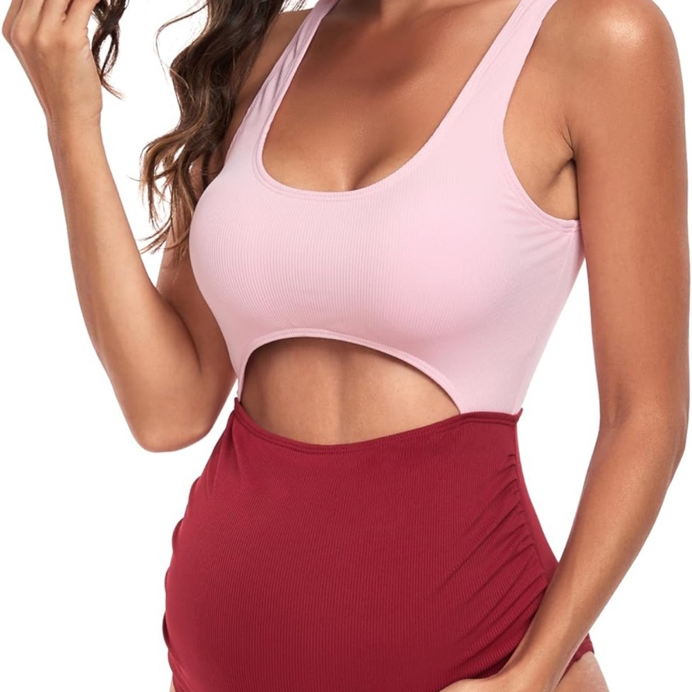 Maternity Pink and Red Cutout Swimsuit